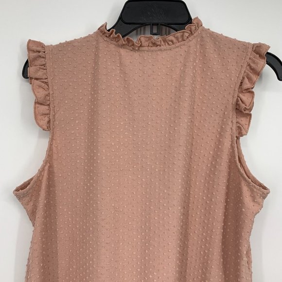 Adrianna Papell Top Pink Swiss Dot Sleeveless Ruffle Keyhole - Picture 7 of 8